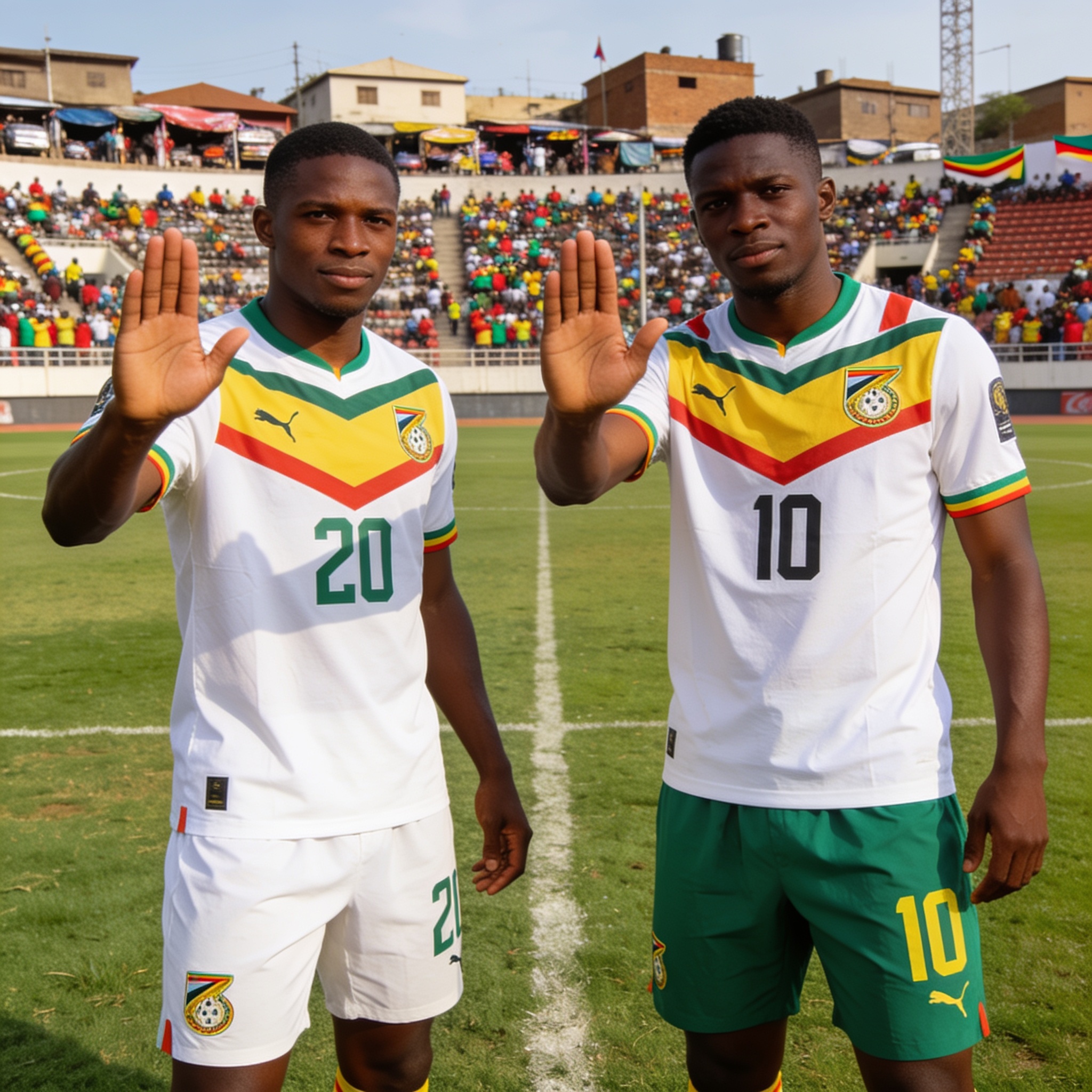 Create an editorial news illustration for an article about 'Jordan Boys Dismiss Dube-Navaya Threat Ahead of PSL Showdown'. The specific country is Zimbabwe (ZW); make visual cues accurate to this exact country and avoid flags or symbols of similar co