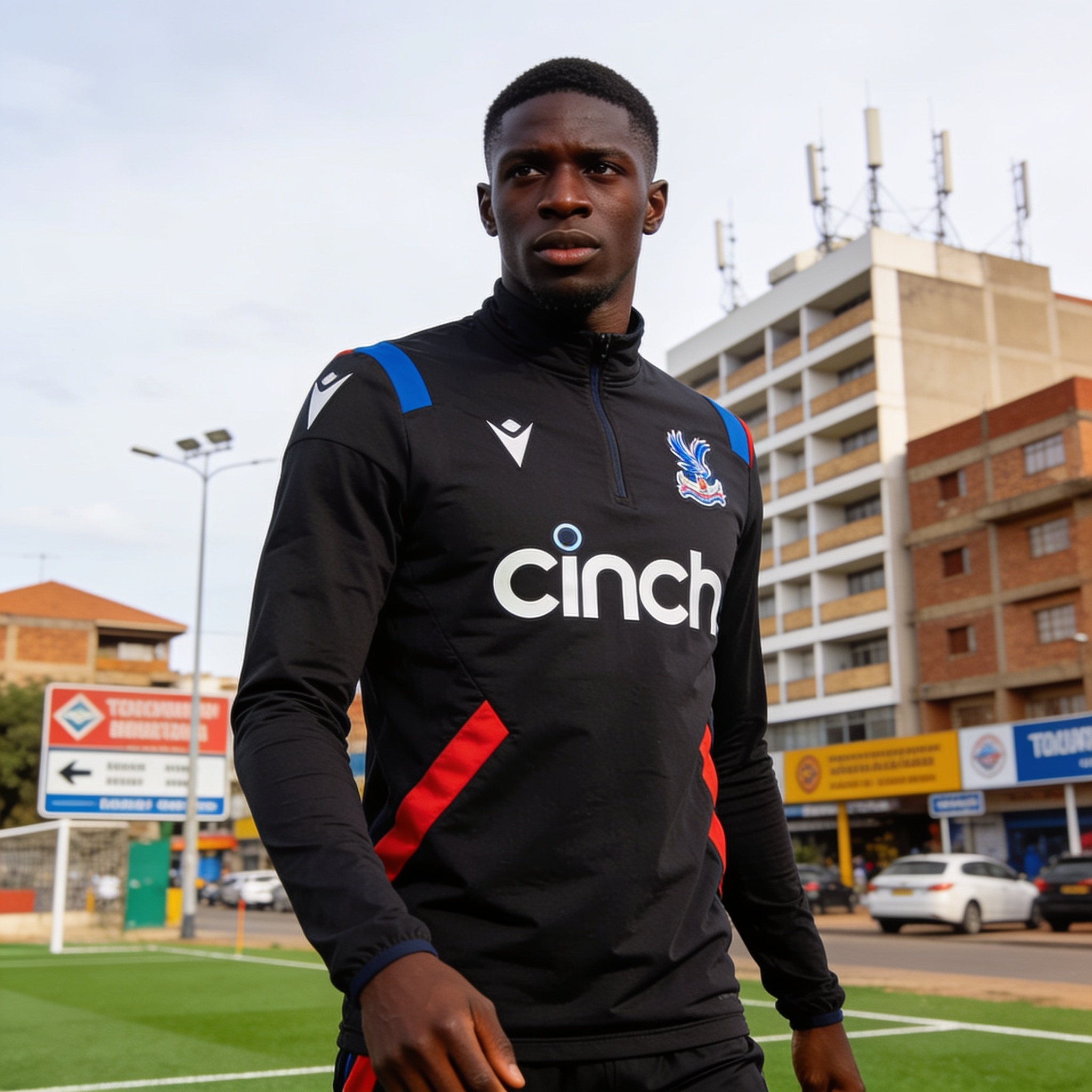 Create an editorial news illustration for an article about 'Liverpool Consider Crystal Palace Star Ismaila Sarr in Late Striker Search'. The specific country is Zimbabwe (ZW); make visual cues accurate to this exact country and avoid flags or symbols