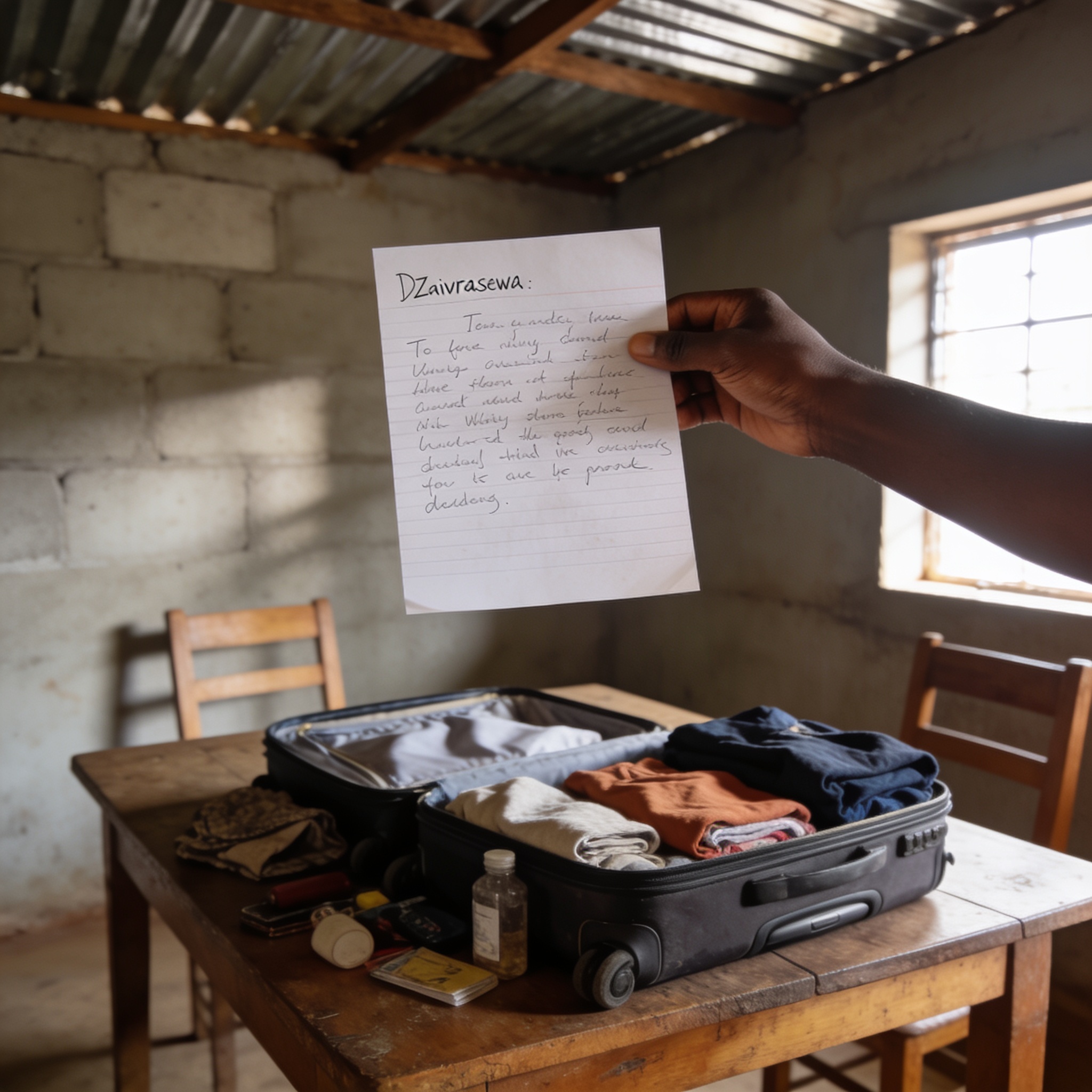 Create an editorial news illustration for an article about "Note Found While Packing Dzivarasekwa Nurse's Belongings Deepens Feud Between Two Families". The specific country is Zimbabwe (ZW); make visual cues accurate to this exact country and avoid