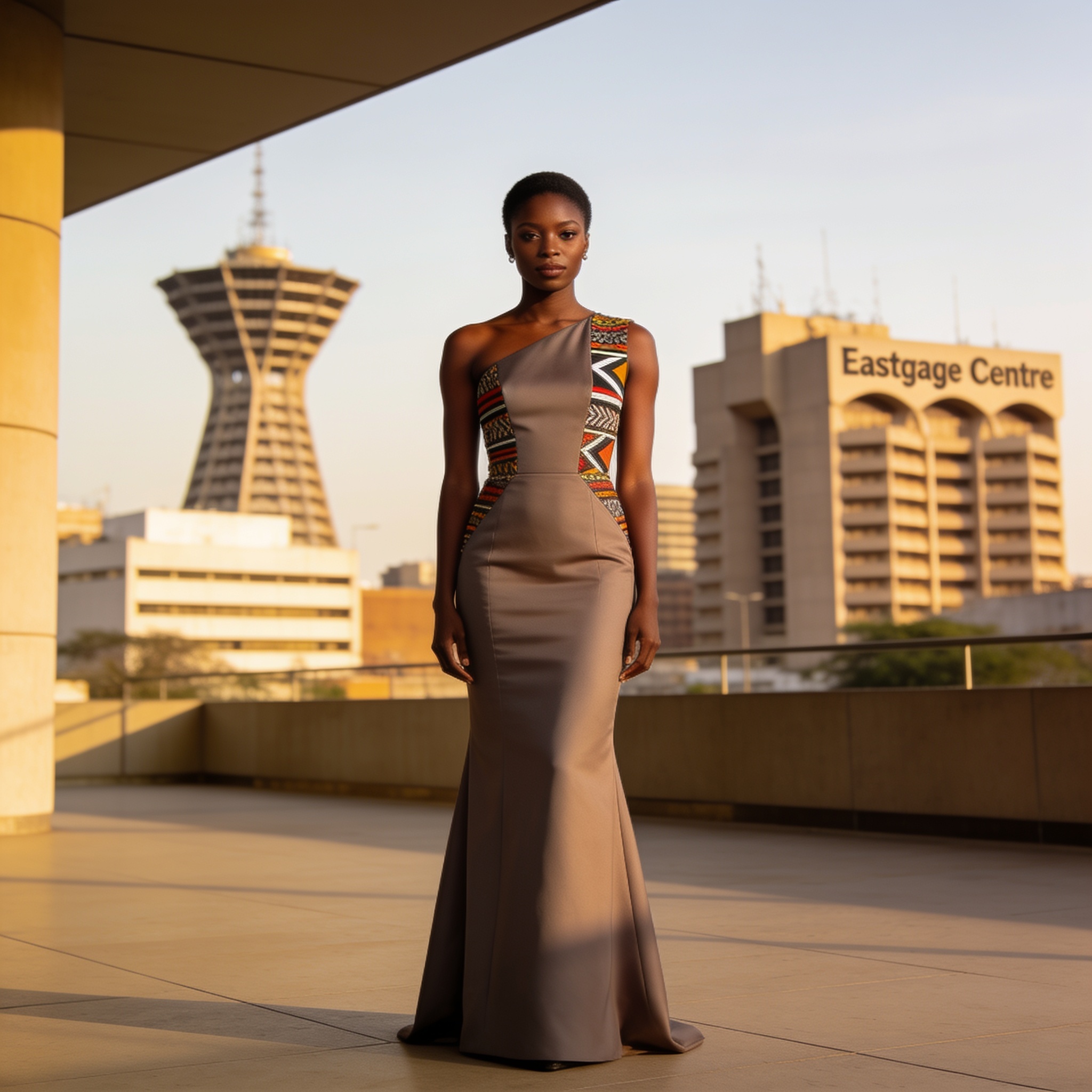 Create an editorial news illustration for an article about 'Zanele Moyo Eyes Global Stage as Miss Tourism International Gets New Dates'. The specific country is Zimbabwe (ZW); make visual cues accurate to this exact country and avoid flags or symbols